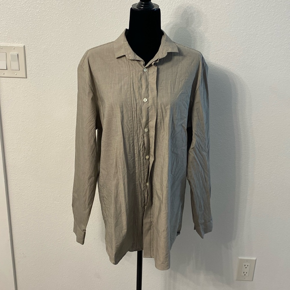 Gray & White Murano Modern Comfort XLA Long Sleeve Pinstriped Button Down Size L